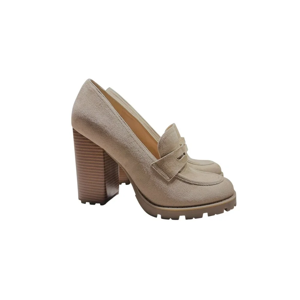 Mix No. 6 Platform Loafers Womens 9 Beige Chunky Block Heel Lug Sole Penny Shoes